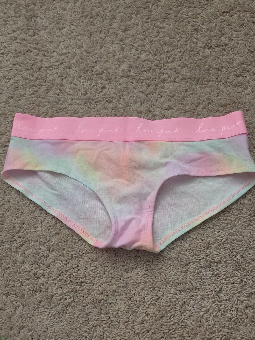 NWT PINK Victoria's Secret Pastel Tie-Dye Hipster Panties with Pink Waistband L